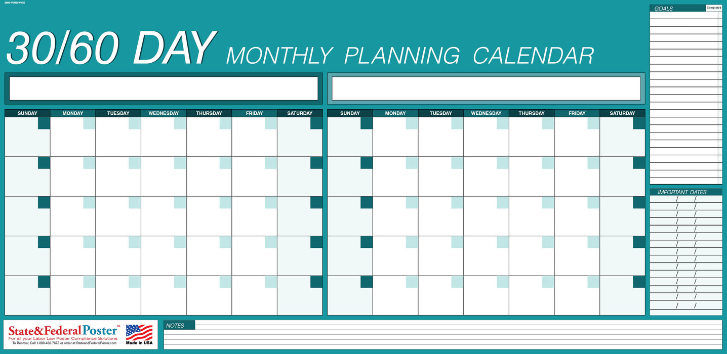 30-60 Day Planning Calendar - Horizontal
