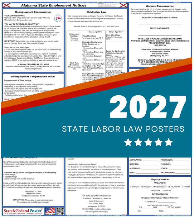 Alabama State Labor Law Poster 2027 - State and Federal Poster