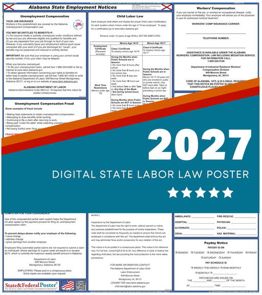 Alabama State Labor Law Poster 2027 - State and Federal Poster