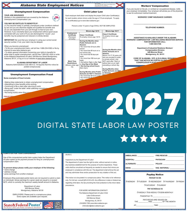 Alabama State Labor Law Poster 2027 - State and Federal Poster