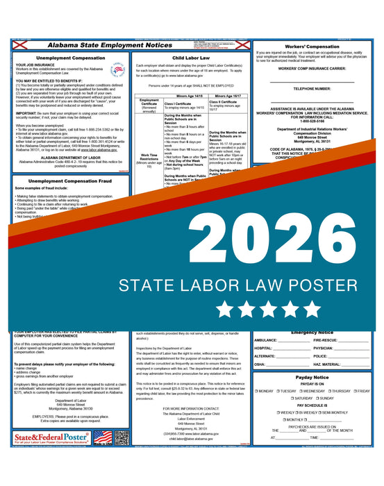 PREORDER - Alabama State Labor Law Poster 2026