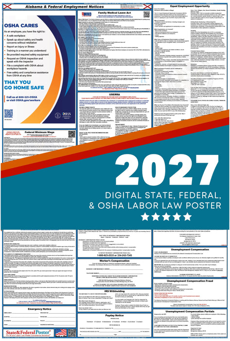 Digital Alabama Labor Law Poster 2027 - State and Federal Poster