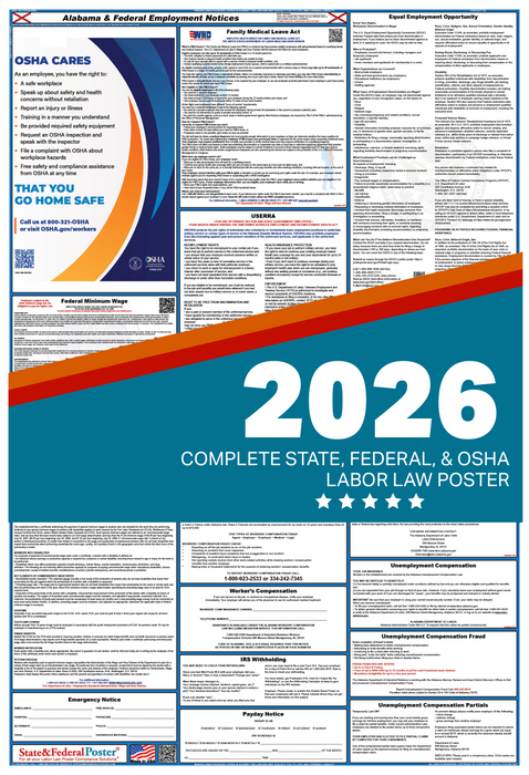 Digital Alabama Labor Law Poster 2026 - State and Federal Poster
