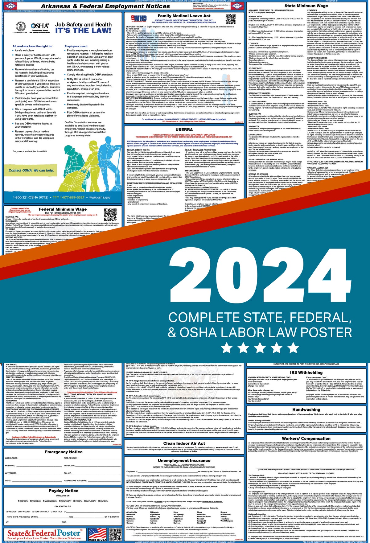 Arkansas Digital Labor Law Poster 2024 — State and Federal Poster