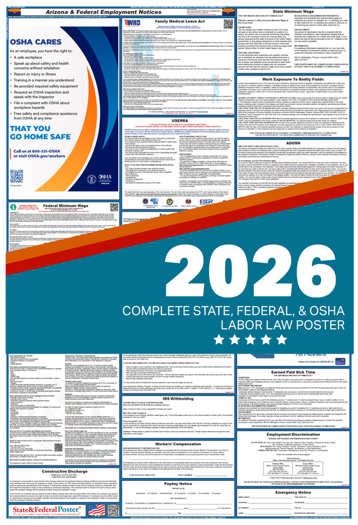 Digital Arizona Labor Law Poster 2026 - State and Federal Poster