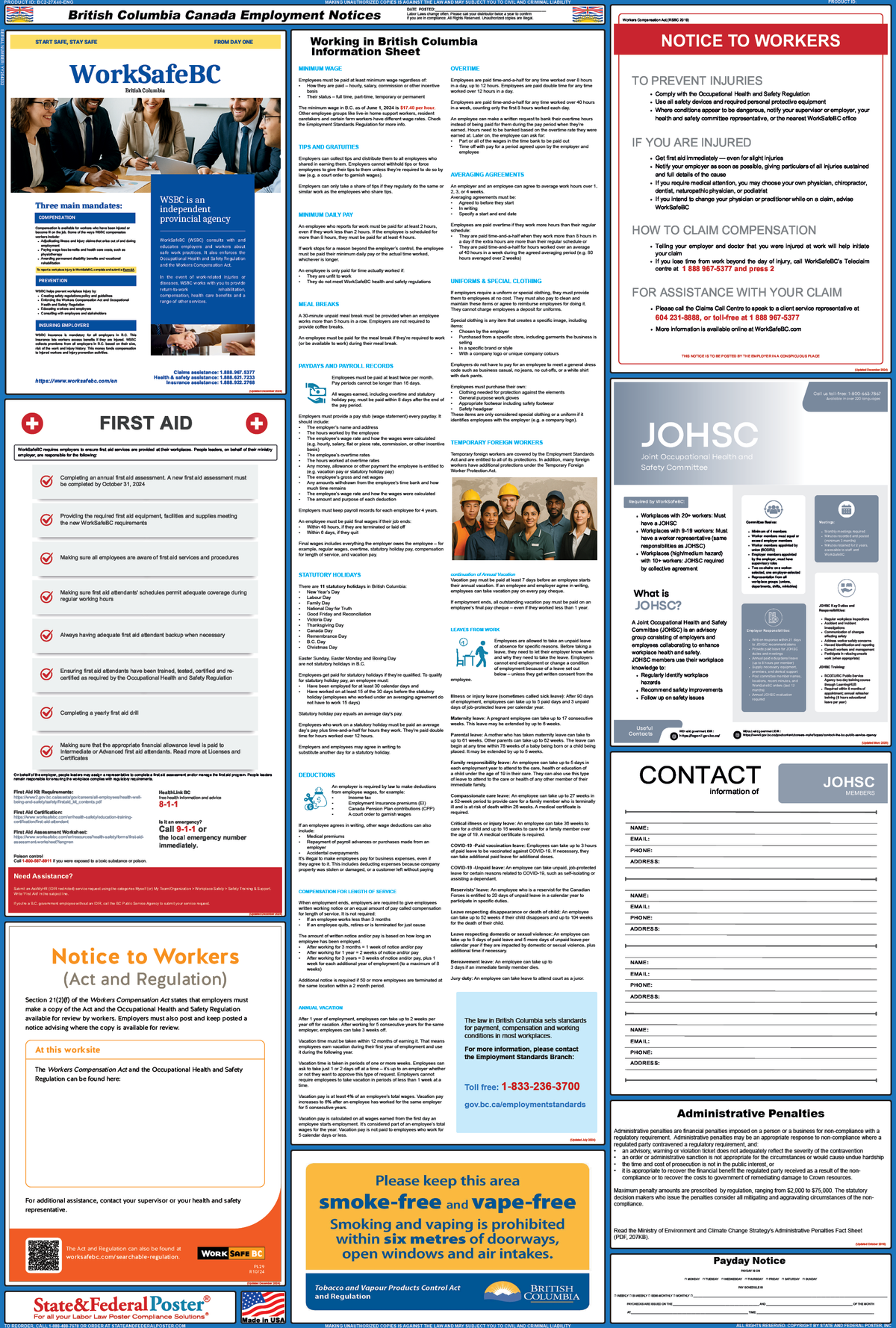 British Columbia Canada Employment Standards Poster 2026 — State and ...
