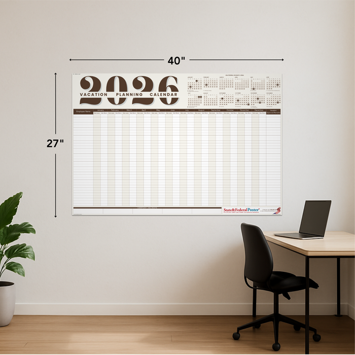2026 Vacation Planning Calendar 40x27 - Horizontal