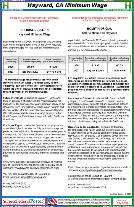 Digital Hayward, California Minimum Wage (Bilingual)