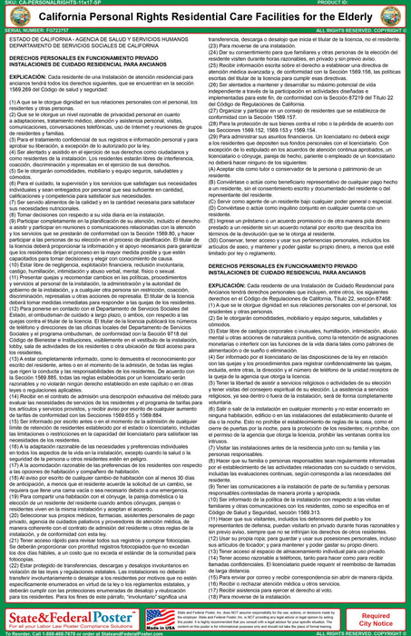 California Personal Rights Notice Residential Care Facilities for the Elderly - State and Federal Poster