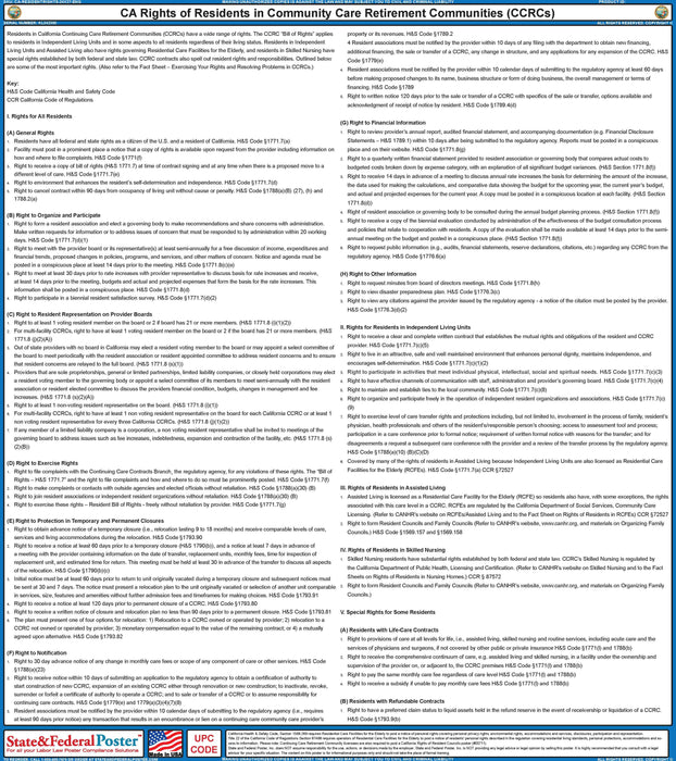 Digital California Resident’s Rights Notice for Continuing Care Retirement Communities - State and Federal Poster