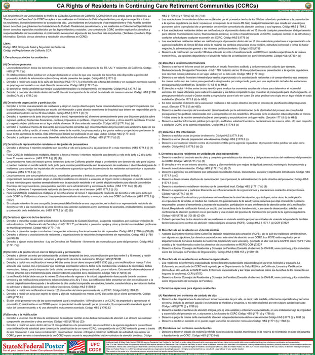 Digital California Resident’s Rights Notice for Continuing Care Retirement Communities - State and Federal Poster