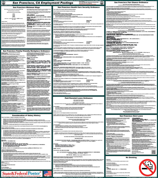 San Francisco, California Labor Law City Poster (Multilingual) - State and Federal Poster
