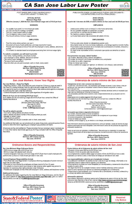 San Jose Minimum Wage Poster (Bilingual)