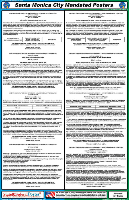 Santa Monica, California Mandated Poster (Bilingual) - State and Federal Poster