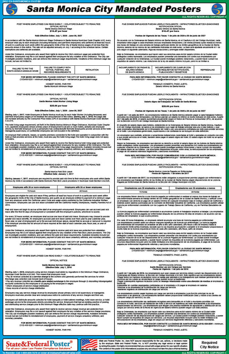 Santa Monica, California Mandated Poster (Bilingual)