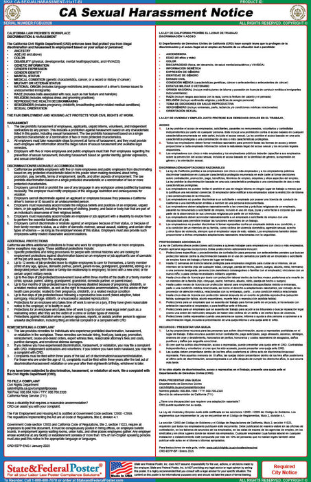 Digital California Sexual Harassment Notice Poster (Bilingual)