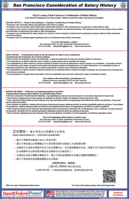 San Francisco, California Consideration of Salary History Ordinance (Multilingual)
