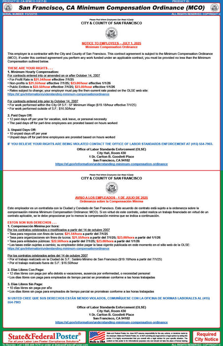 Digital San Francisco, California Minimum Compensation Ordinance (Bilingual)
