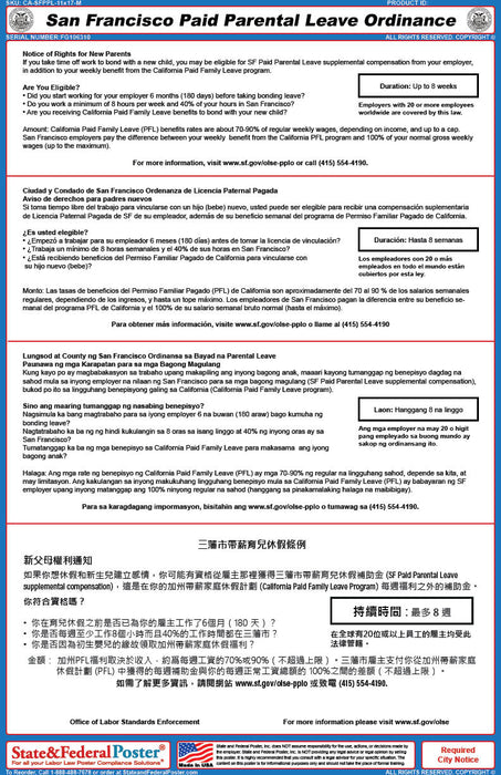 San Francisco, California Paid Parental Leave Ordinance (Multilingual)