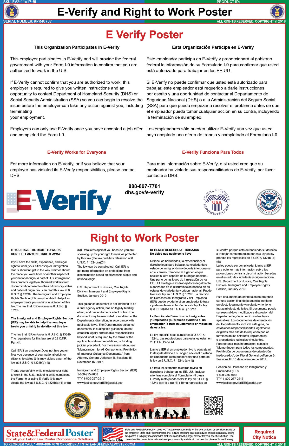 Federal EVerify and Right to Work Digital Poster (Bilingual) 2024