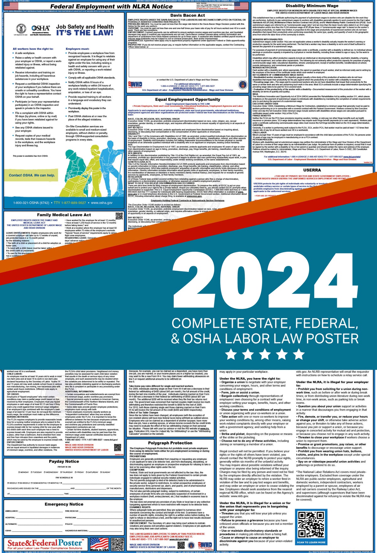 PREORDER - Federal Labor Law Poster with NLRA 2024 — State and Federal Poster Preorder - federal labor law poster with nlra 2024 — state and federal poster