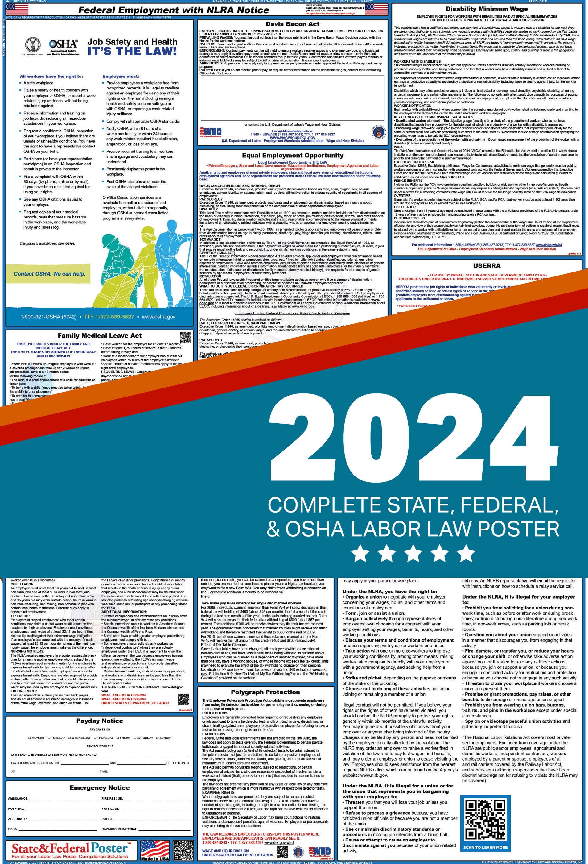 Federal Labor Law Poster with NLRA 2024 — State and Federal Poster