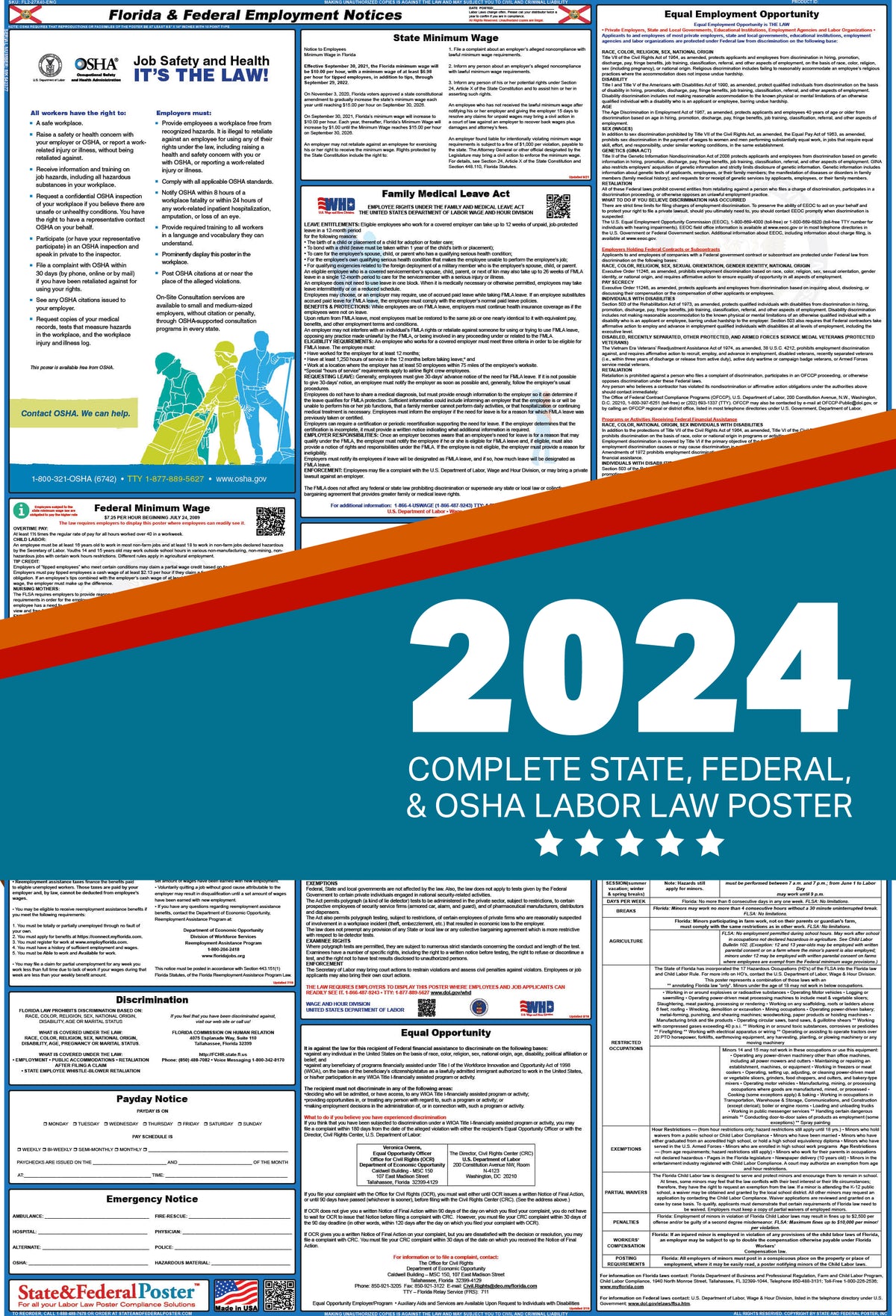 Florida Digital Labor Law Poster 2024 — State and Federal Poster