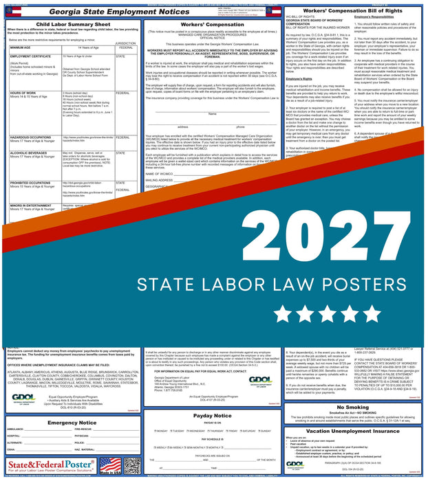 Georgia State Labor Law Poster 2027 - State and Federal Poster