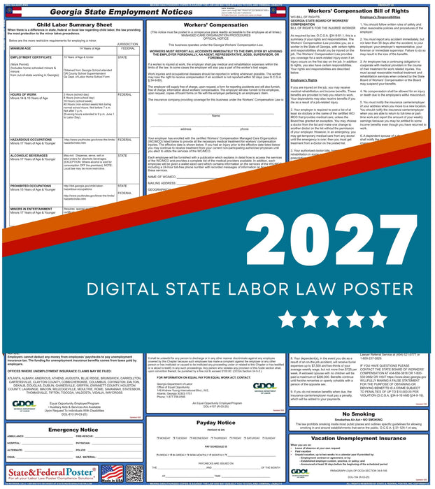Georgia State Labor Law Poster 2027 - State and Federal Poster