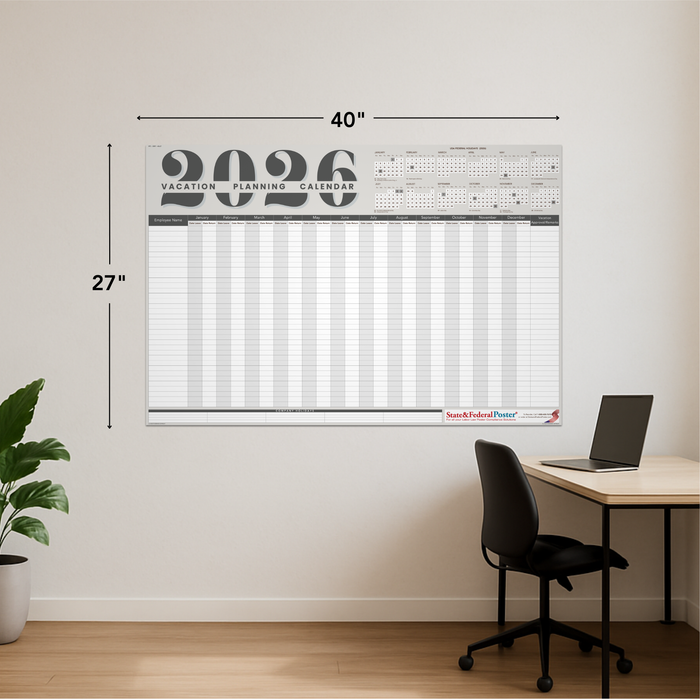 2026 Vacation Planning Calendar 40x27 - Horizontal