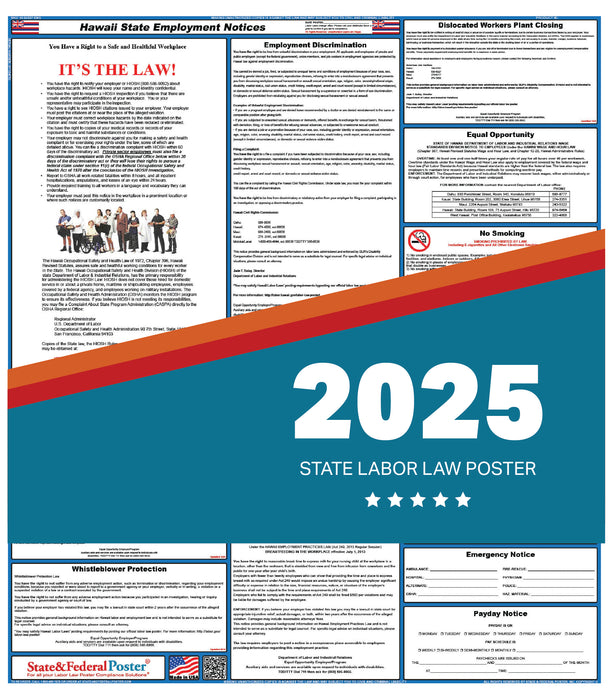 PREORDER - Hawaii State Labor Law Poster 2025