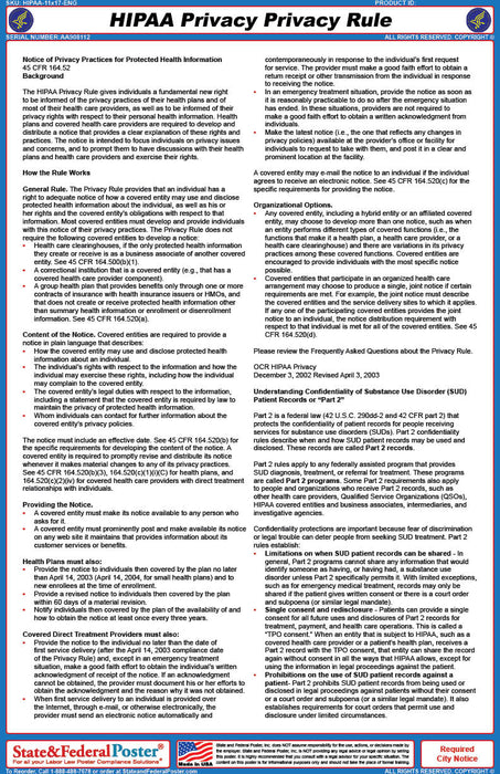 HIPAA Privacy Rule Poster - State and Federal Poster