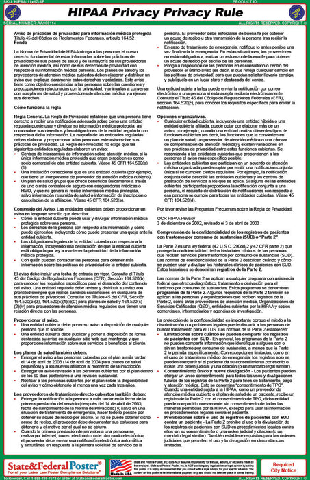 HIPAA Privacy Rule Poster - State and Federal Poster