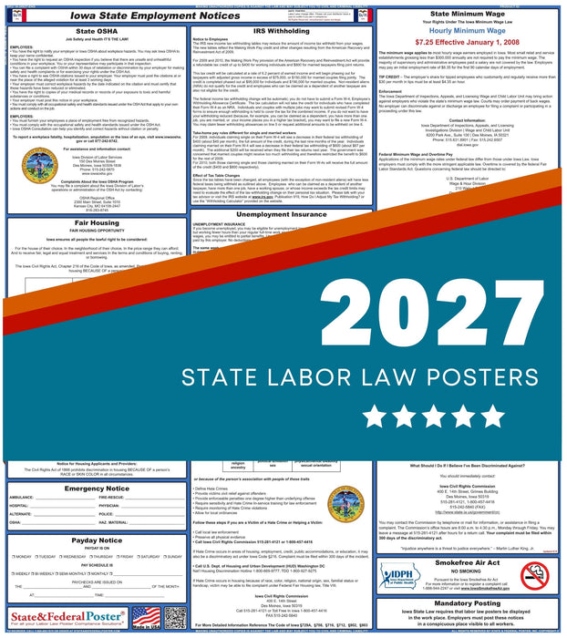 Iowa State Labor Law Poster 2027 - State and Federal Poster