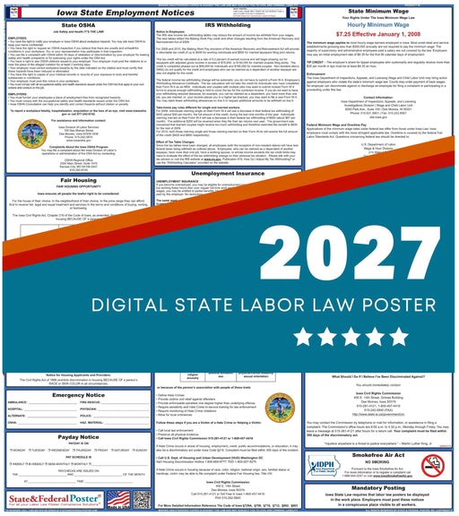 Iowa State Labor Law Poster 2027 - State and Federal Poster