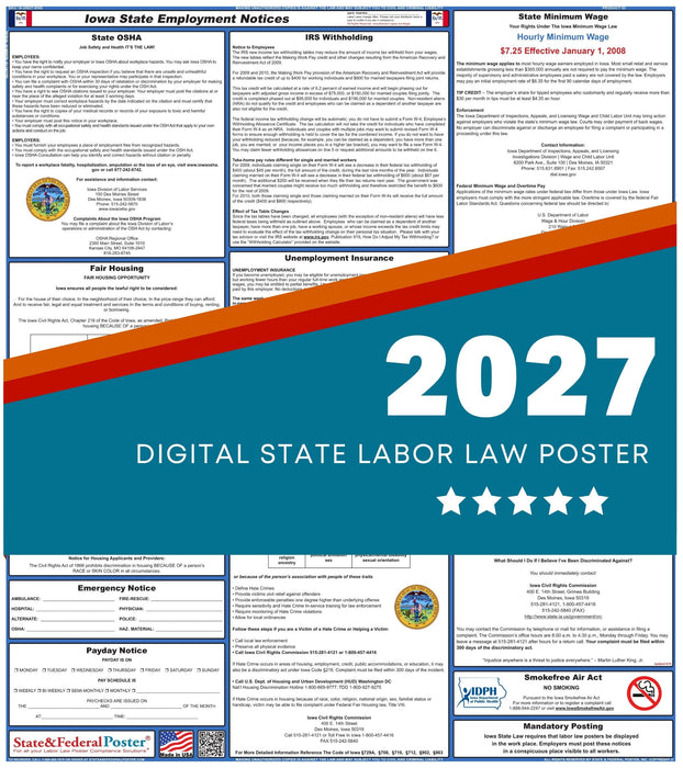 Iowa State Labor Law Poster 2027 - State and Federal Poster