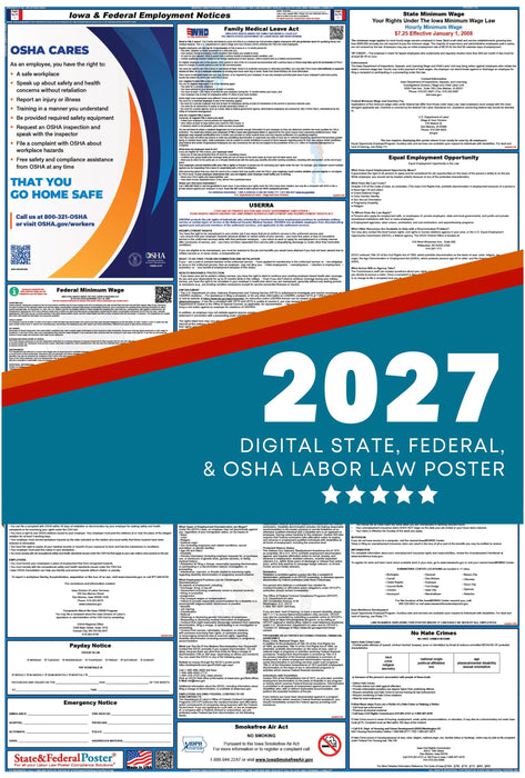 Digital Iowa Labor Law Poster 2027 - State and Federal Poster