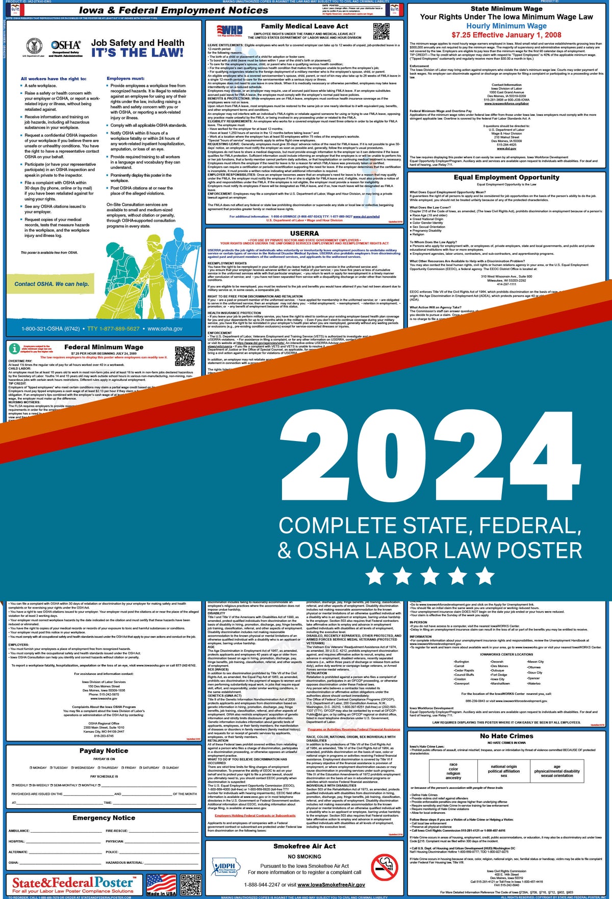 Iowa Digital Labor Law Poster 2024 — State and Federal Poster
