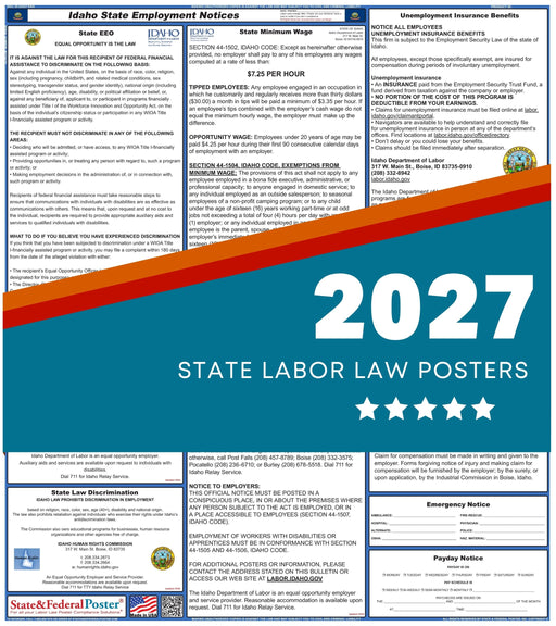 Idaho State Labor Law Poster 2027 - State and Federal Poster