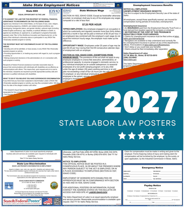 Idaho State Labor Law Poster 2027 - State and Federal Poster