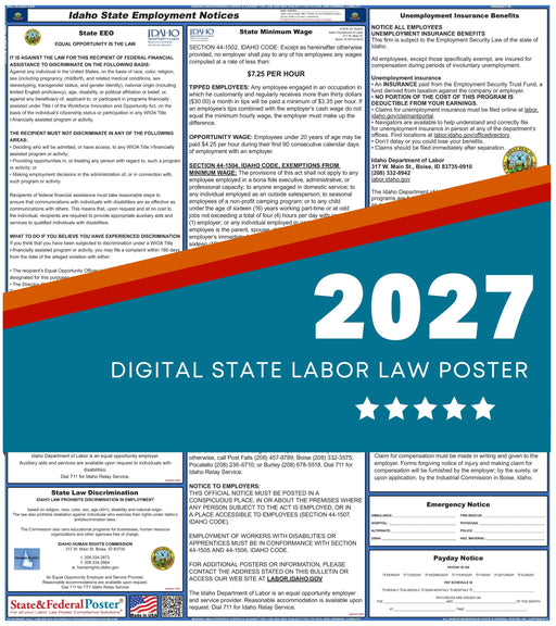Idaho State Labor Law Poster 2027 - State and Federal Poster