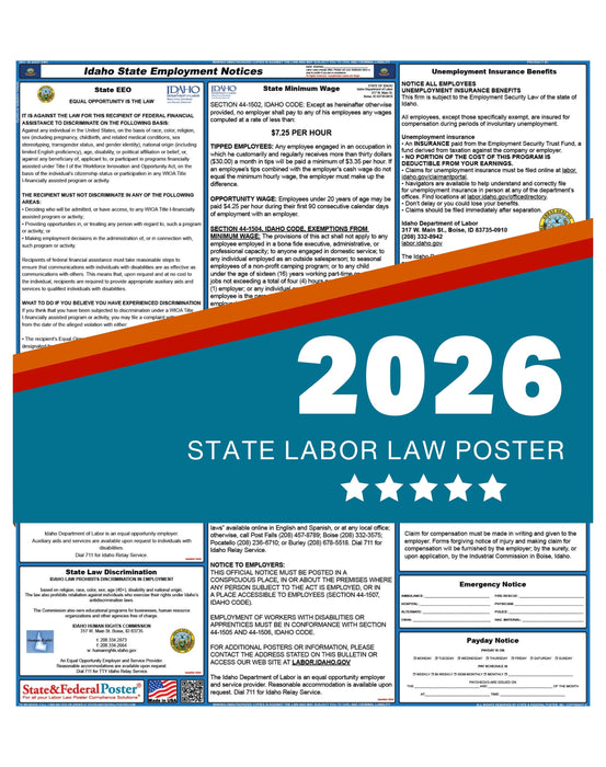 PREORDER - Idaho State Labor Law Poster 2026