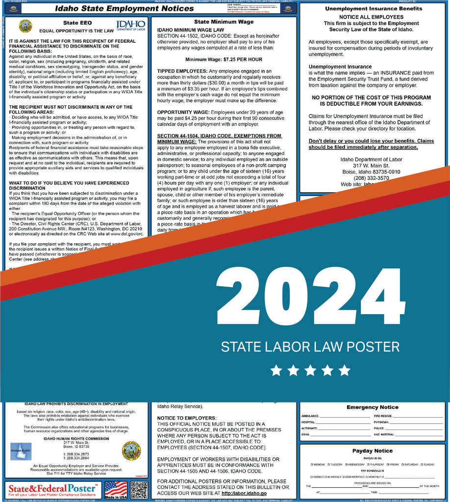 PREORDER - Idaho State Labor Law Poster 2024 — State and Federal Poster