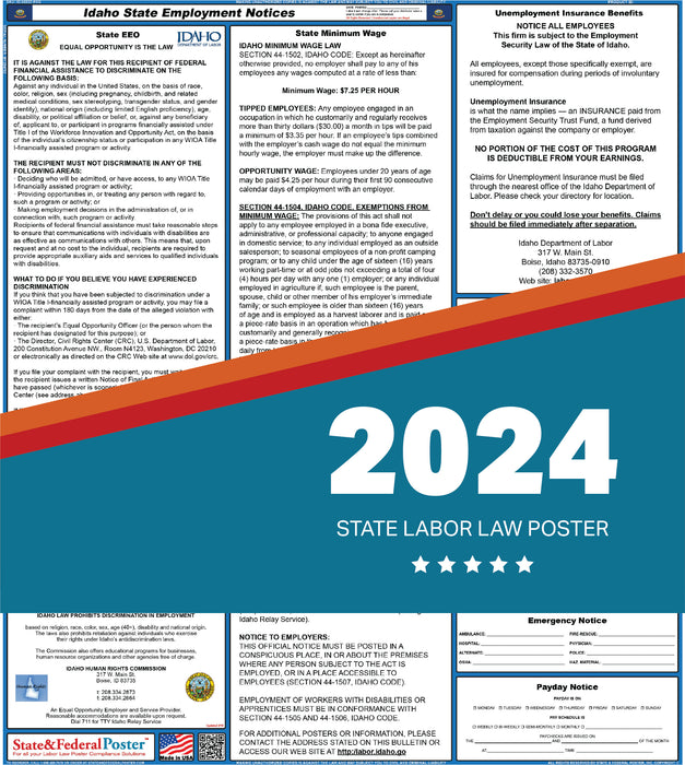 Idaho State Labor Law Poster 2024
