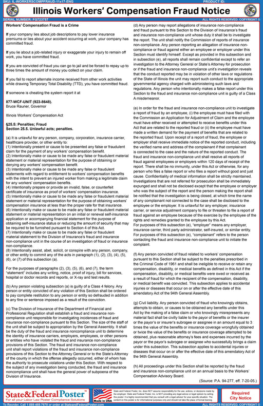 Illinois Workers’ Compensation Fraud Notice - State and Federal Poster