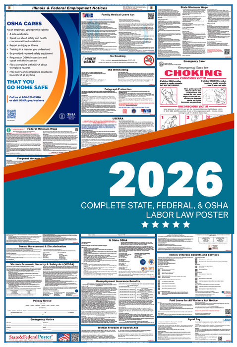 Digital Illinois Labor Law Poster 2026 - State and Federal Poster