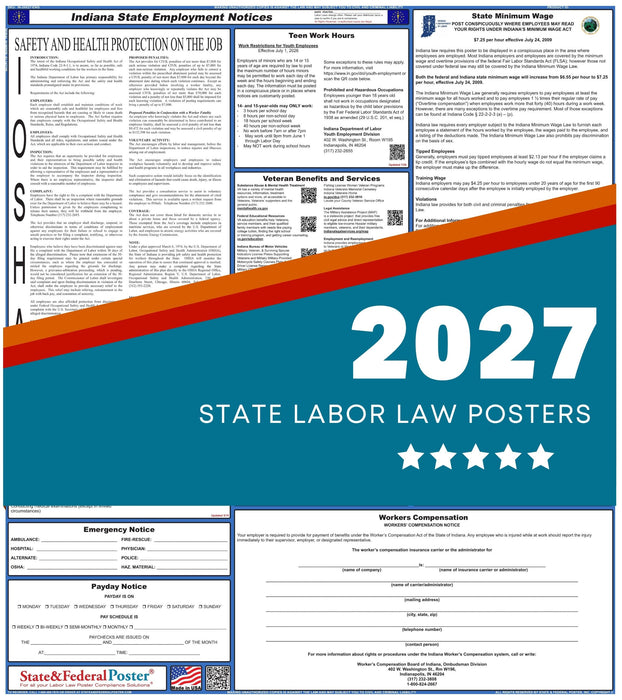 Indiana State Labor Law Poster 2027 - State and Federal Poster