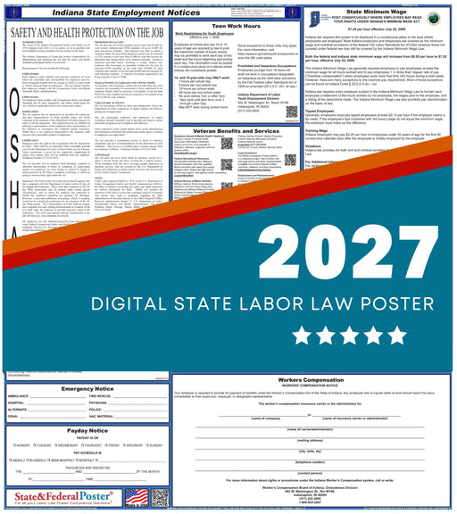 Indiana State Labor Law Poster 2027 - State and Federal Poster