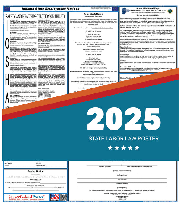 PREORDER - Indiana State Labor Law Poster 2025