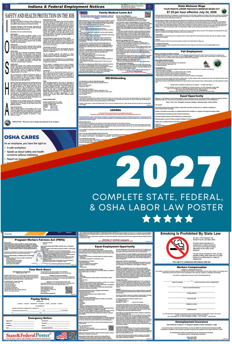 Indiana State and Federal Labor Law Poster 2027 - State and Federal Poster